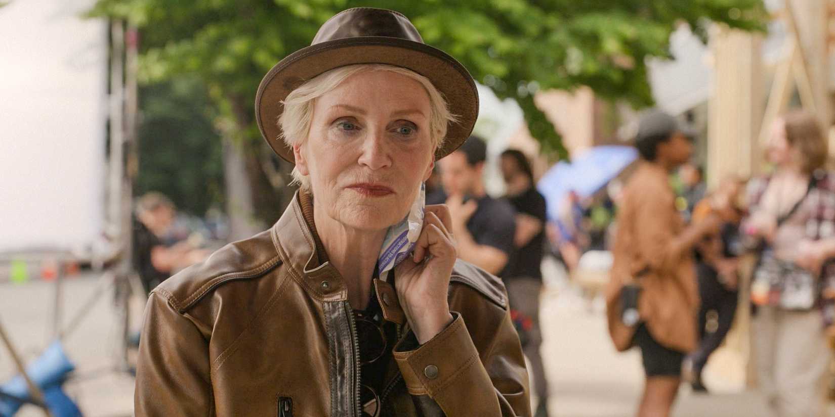 Sazz (Jane Lynch) refreshing herself after a risky scene in Only Murders in the Building Season 4 Ep 10