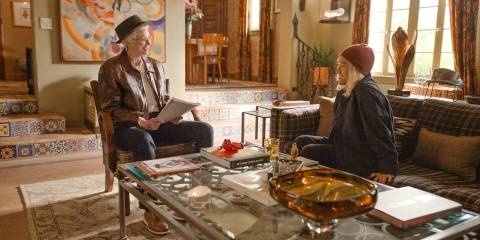 Sazz (Jane Lynch) shares the script she wrote with Marshall P. Pope (Jin Ha) in Only Murders in the Building Season 4 Ep 10