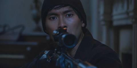 Marshall P. Pope (Jin Ha) as a sniper in Only Murders in the Building Season 4 Ep 10