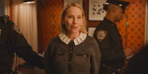 Jan Bellows (Amy Ryan) arrested by the police for killing Marshall P. Pope in Only Murders in the Building Season 4 Ep 10