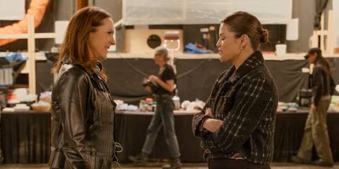 Bev Melon (Molly Shannon) and Mabel (Selena Gomez) having a conversation in Only Murders in the Building Season 4 Ep 10