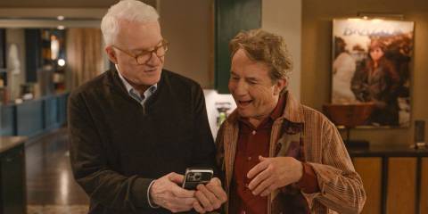 Charles (Steve Martin) teaching Oliver (Martin Short) how to use accent marks on the phone in Only Murders in the Building Season 4 Ep 10