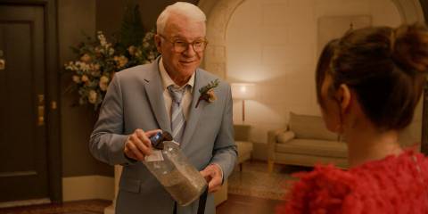 Charles (Steve Martin) brings Sazz's ashes to Oliver's wedding in Only Murders in the Building Season 4 Ep 10