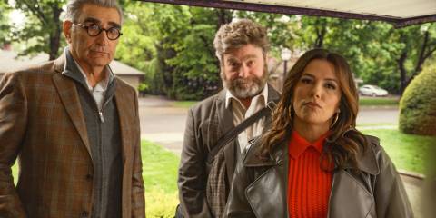 Eugene, Zach Galifianakis, and Eva Longoria arrive unexpectedly at Doreen's house in Only Murders in the Building Season 4 Episode 7