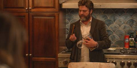 Zach Galifianakis eating snacks in Only Murders in the Building Season 4 Episode 7