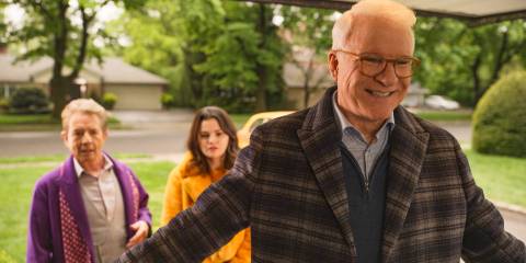 Charles (Steve Martin), Oliver, and Mabel arrive unexpectedly at Doreen's house to hide in Only Murders in the Building Season 4 Episode 7