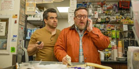 Howard Morris (Michael Cyril Creighton) shocked upon making a phone call to Dudenoff in Only Murders in the Building Season 4 Episode 7