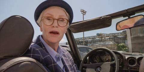 Sazz (Jane Lynch) hits a stranger with her car and makes him her protégé in Only Murders in the Building Season 4 Episode 9