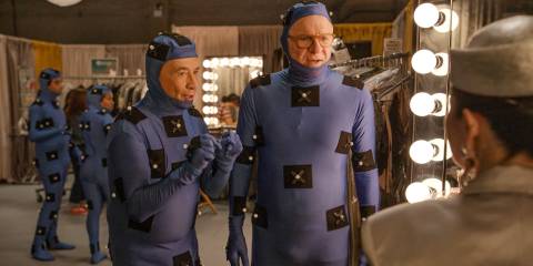 Oliver (Martin Short) and Charles (Steve Martin) wearing mocap suits in Only Murders in the Building Season 4 Episode 9
