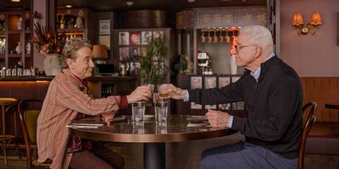 Oliver (Martin Short) and Charles (Steve Martin) celebrating Oliver's bachelor party in Only Murders in the Building Season 4 Episode 9