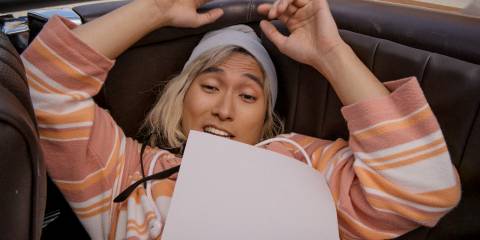 Marshall P. Pope (Jin Ha) accidentally meets Sazz after being hit by her car in Only Murders in the Building Season 4 Episode 9