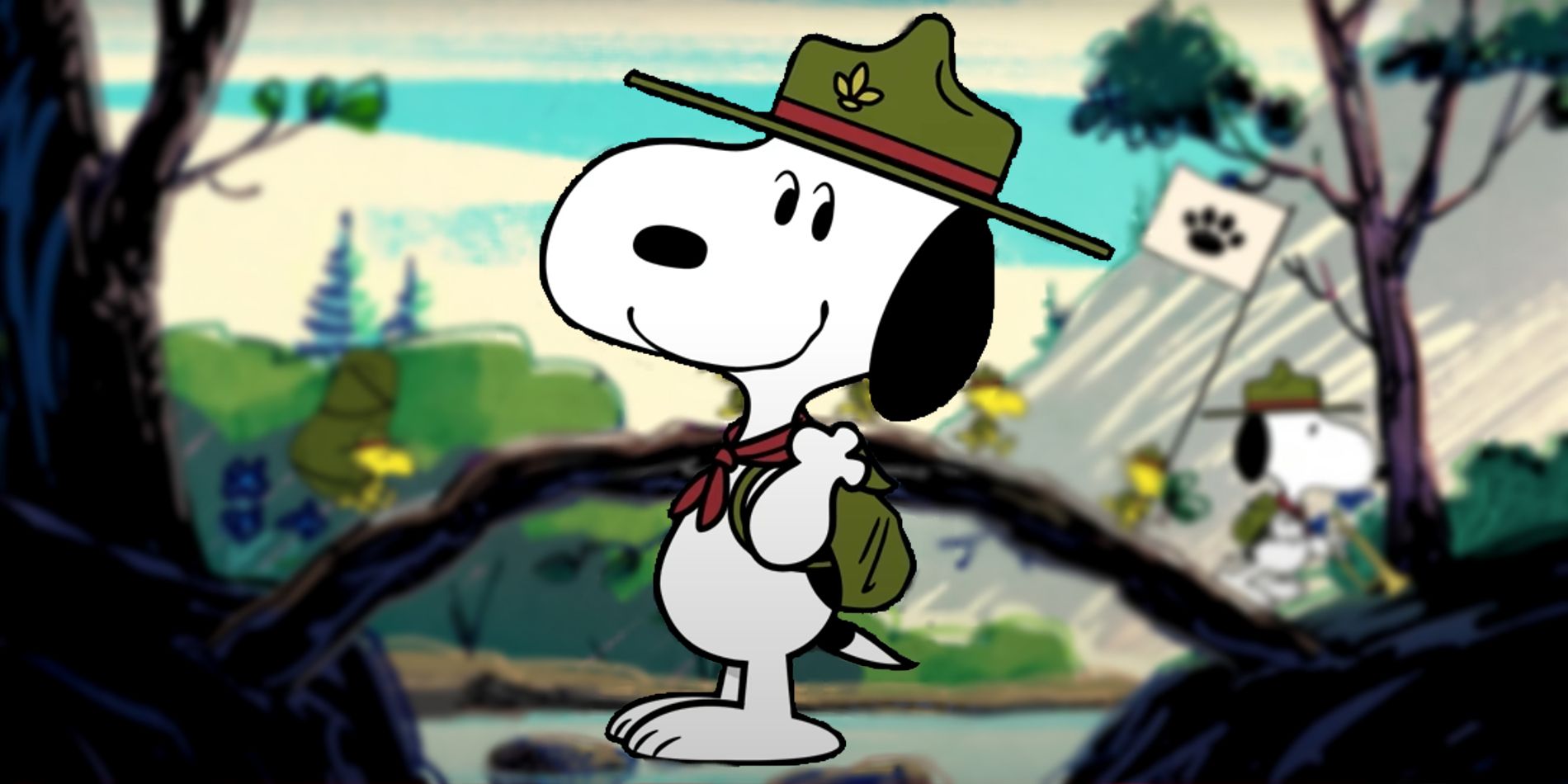 Peanuts Snoopy on a camping trip with Woodstock and his friends