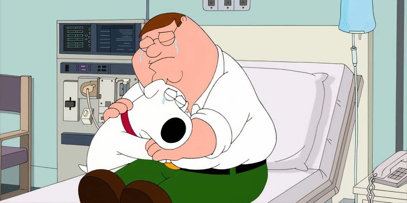 Peter Griffin hugging Brian before a surgery in Family Guy