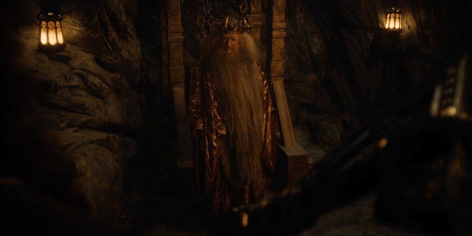 Peter Mullan as King Durin in a cave in The Lord of the Rings The Rings of Power season 2 finale