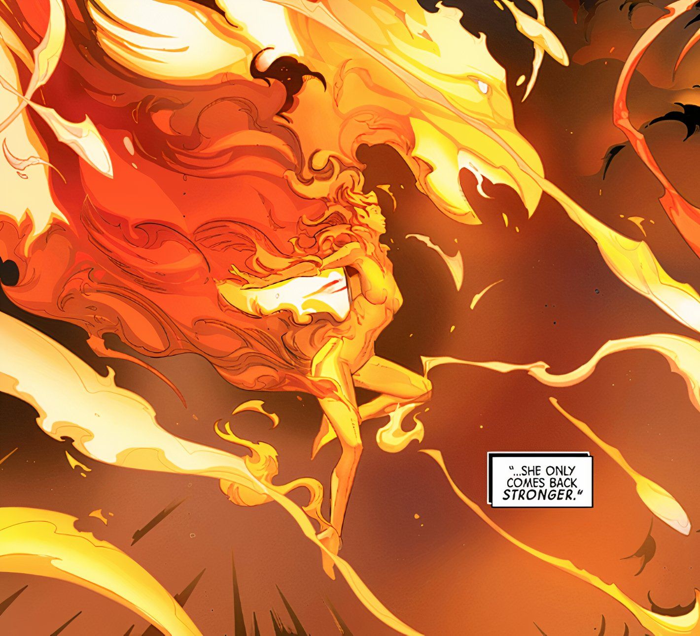 Phoenix #4, Jean Grey en plena forma fenicia mientras la leyenda dice que regresa de la muerte más fuerte