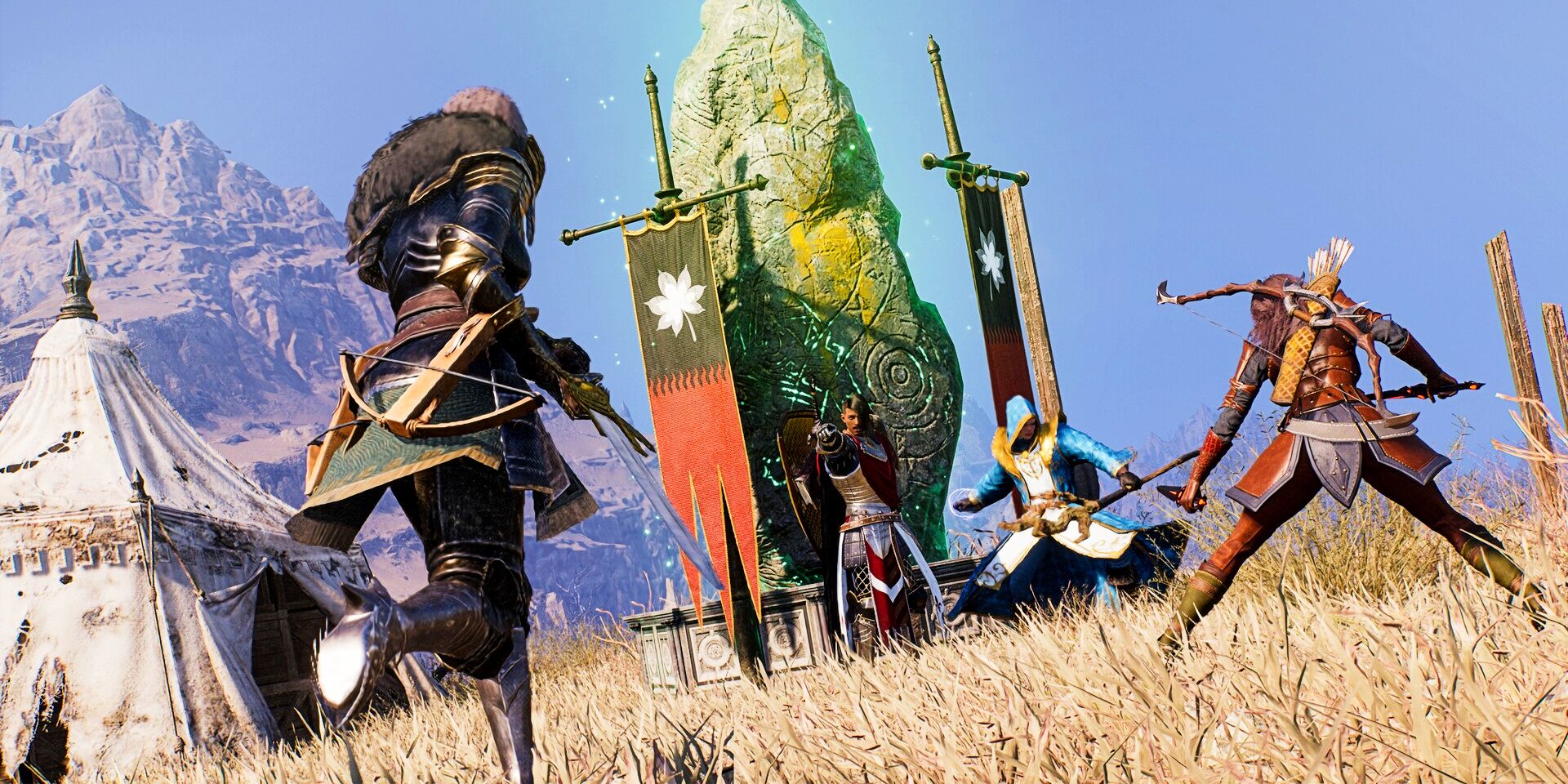 Players battle over banners in a screenshot from Throne and Liberty.