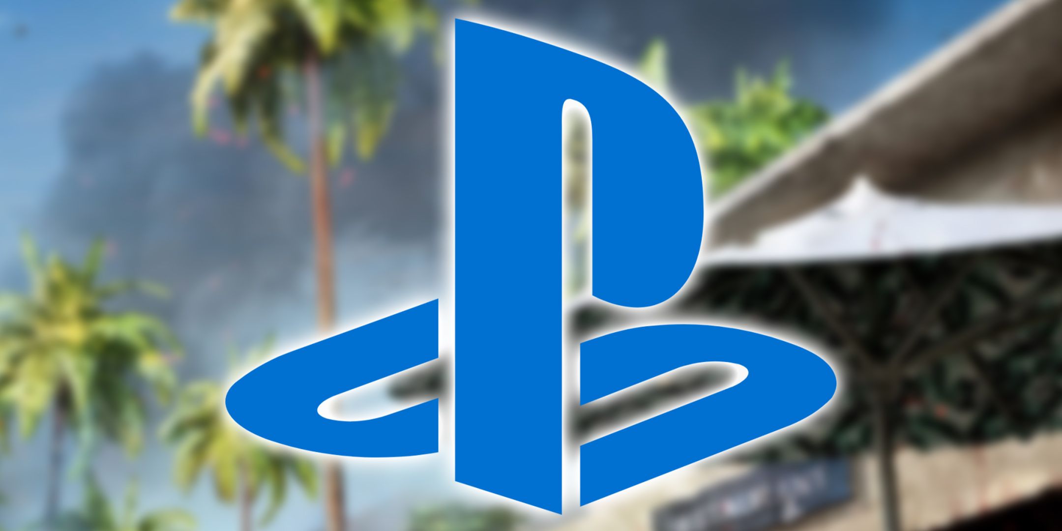 Logotipo de PlayStation frente a palmeras de Dead Island 2