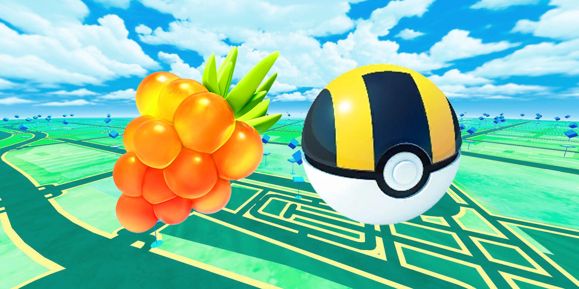 A Golden Razz Berry next to an Ultra Ball on the Pokemon GO map