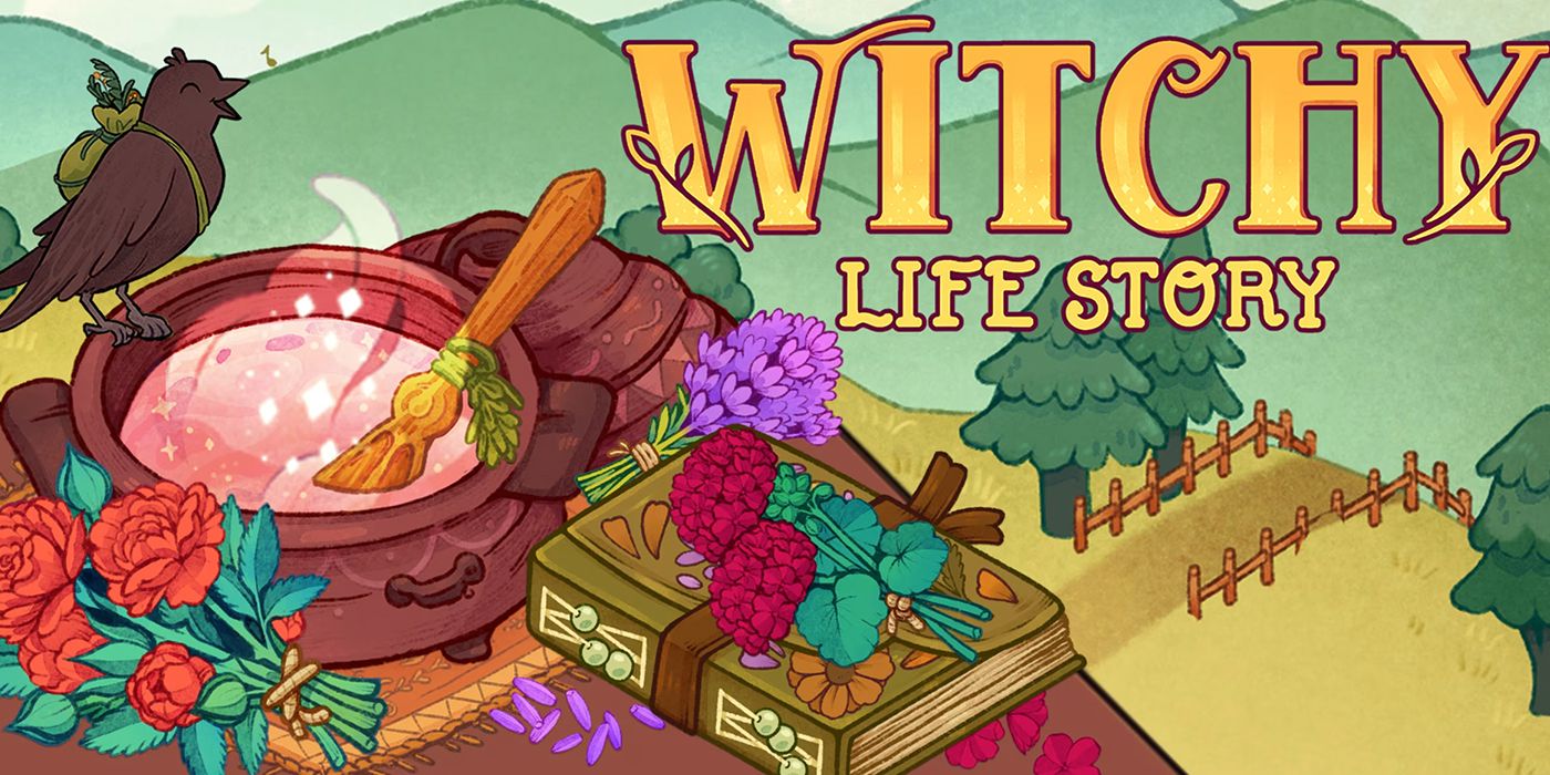 poções, um pássaro e a natureza na imagem oficial do jogo Witchy Life Story