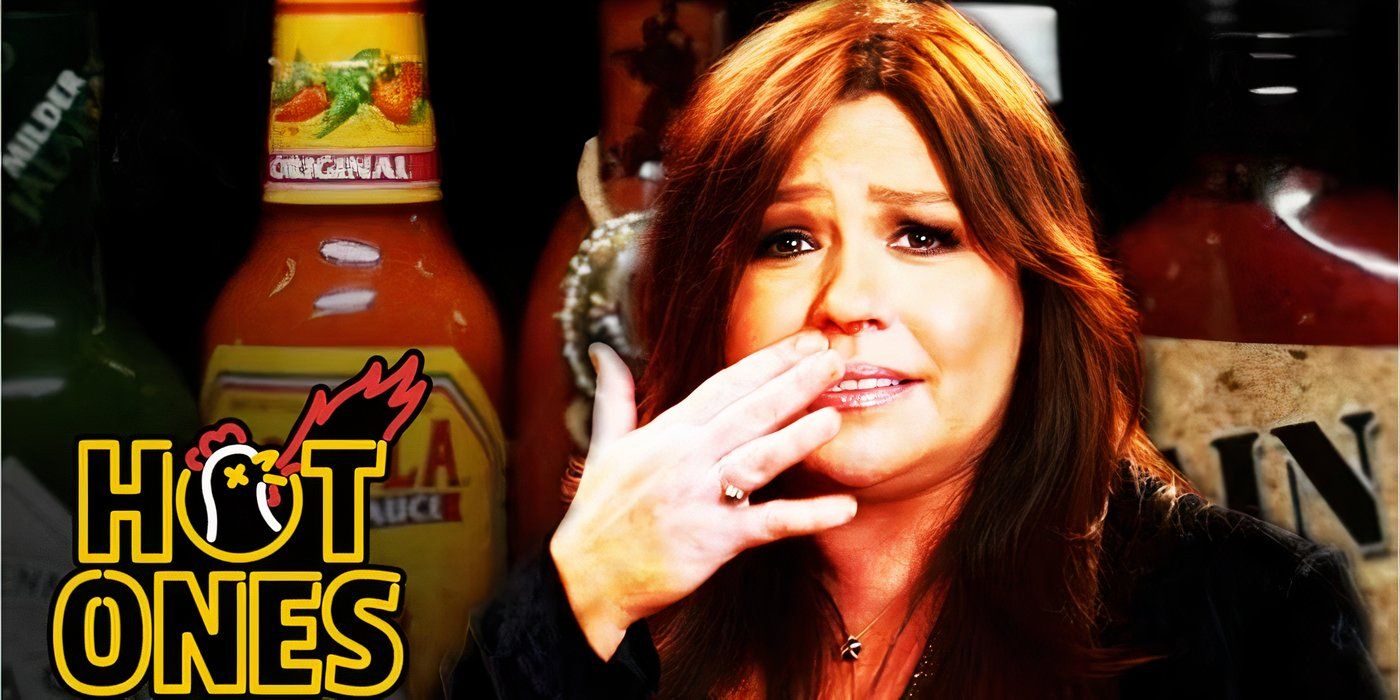 Rachel Ray looking distressed on Hot Ones