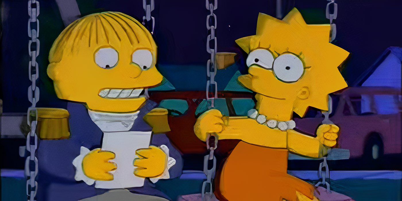 Ralph Wiggum and Lisa Simpson on the swings