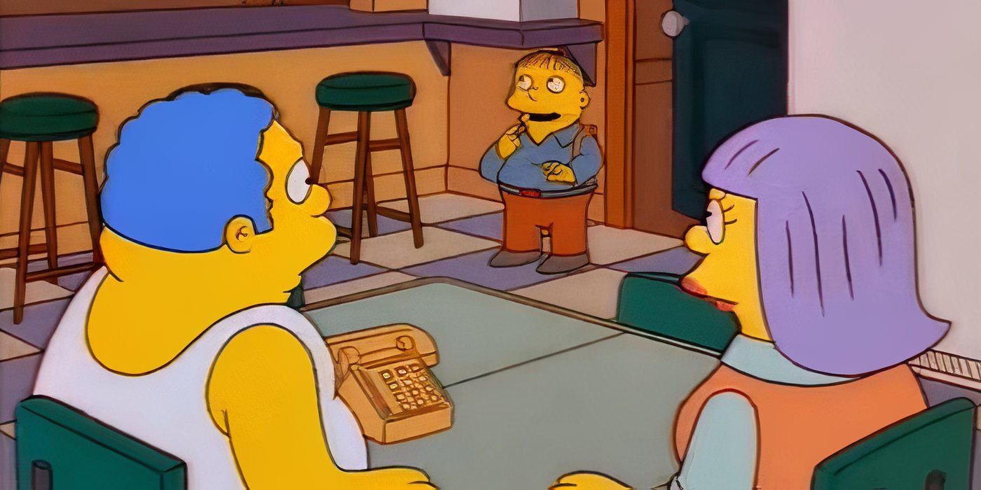 Ralph Wiggum talking to his parents in the kitchen on The Simpsons