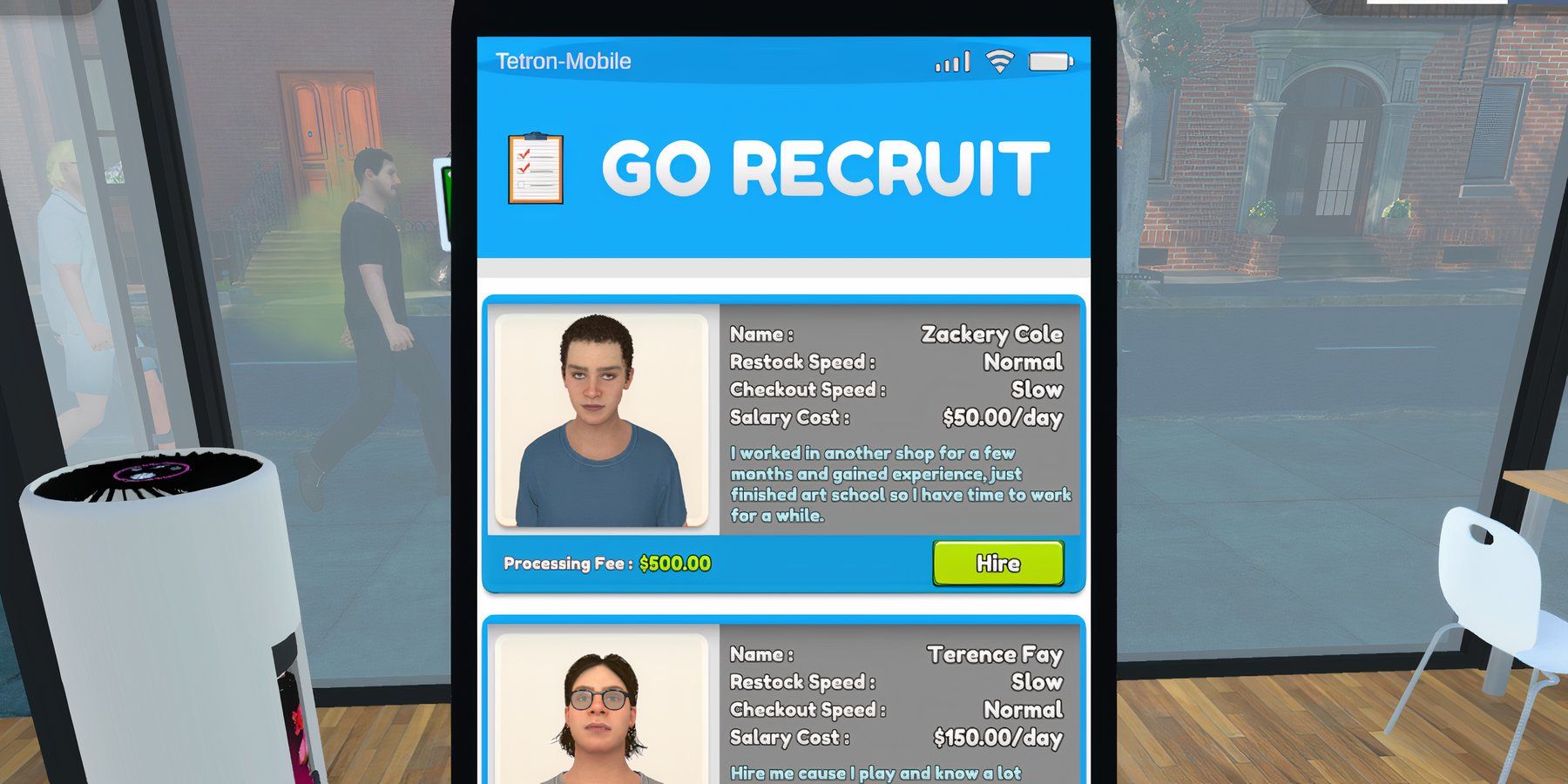 Recruit Employees in TCG Card Shop Simulator.