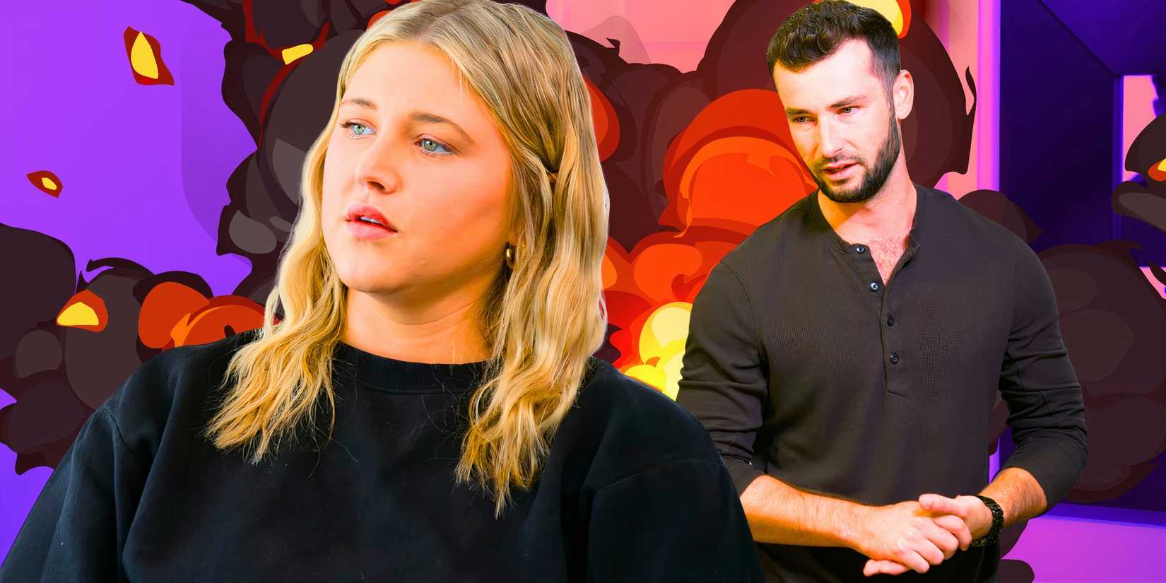 Love Is Blind season 7 Nick Dorka and Hannah Jiles with spooky halloween background both wearing black