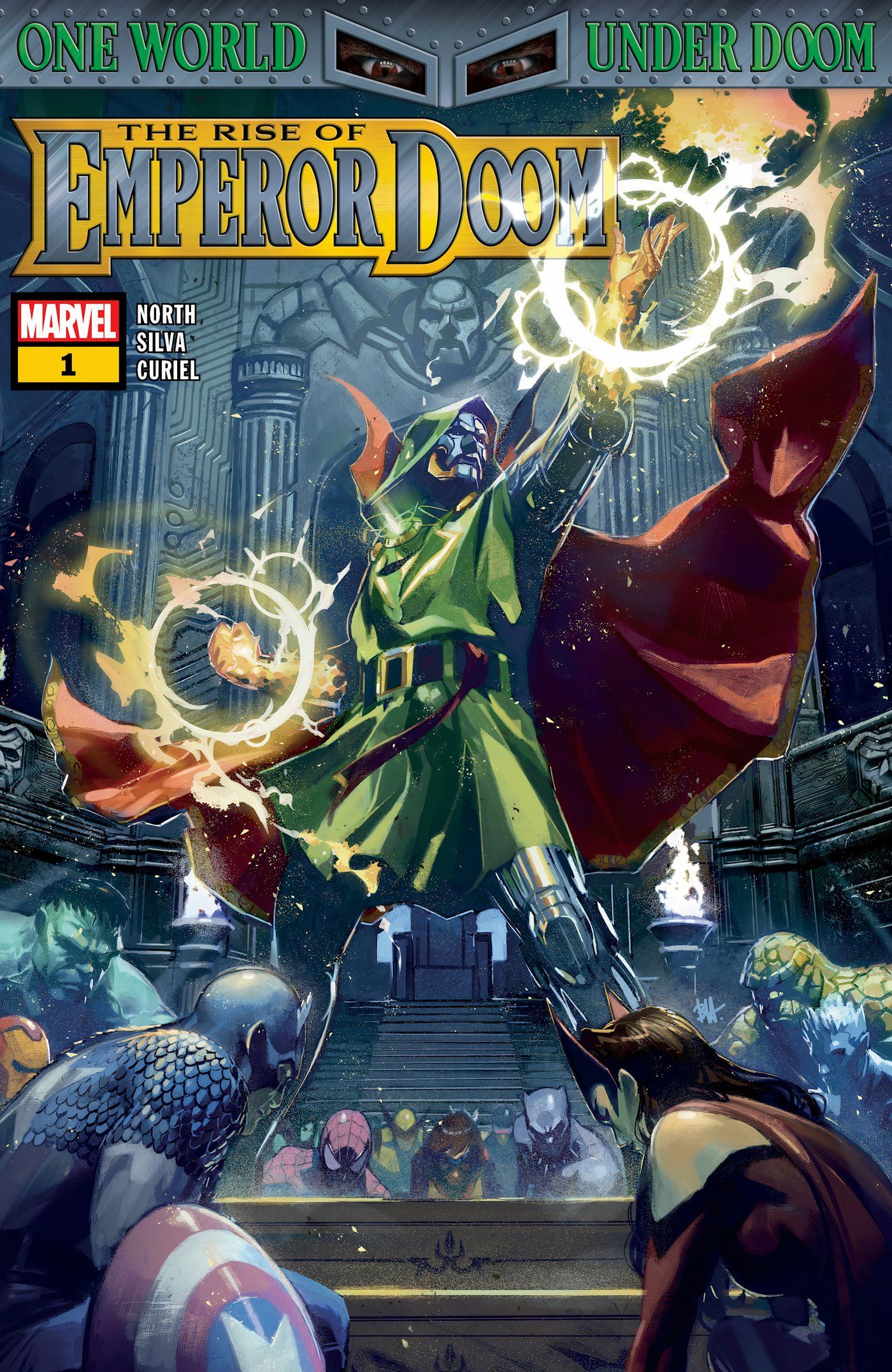 Arte da capa em quadrinhos de Rise of Emperor Doom #1 por Ben Harvey