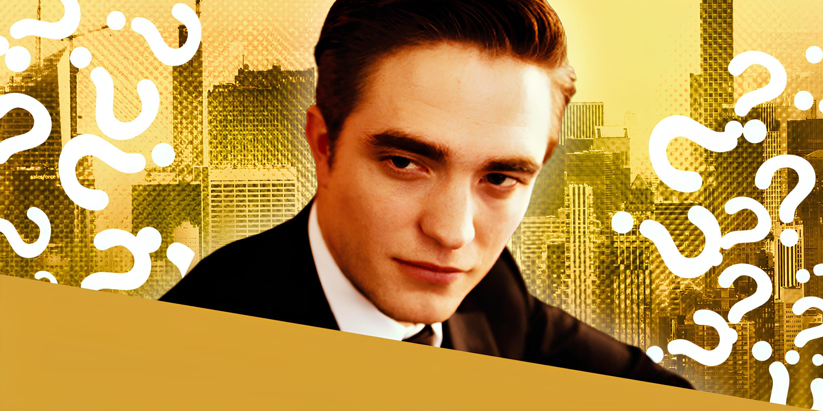 Robert Pattinson Surrounded by Buildings and Question Marks