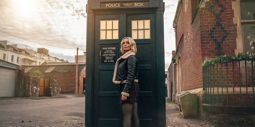 Ruby Sunday in front of the TARDIS in The Church on Ruby Road - Doctor Who Christmas Special 2023