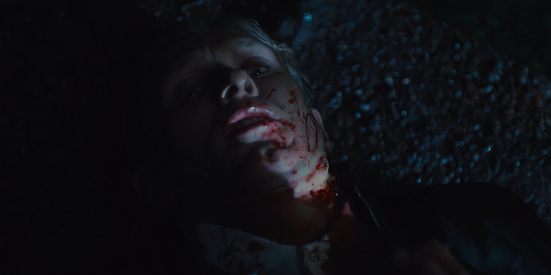 Ryan covered in blood after being stabbed by Rhiannon in Sweetpea episode 2