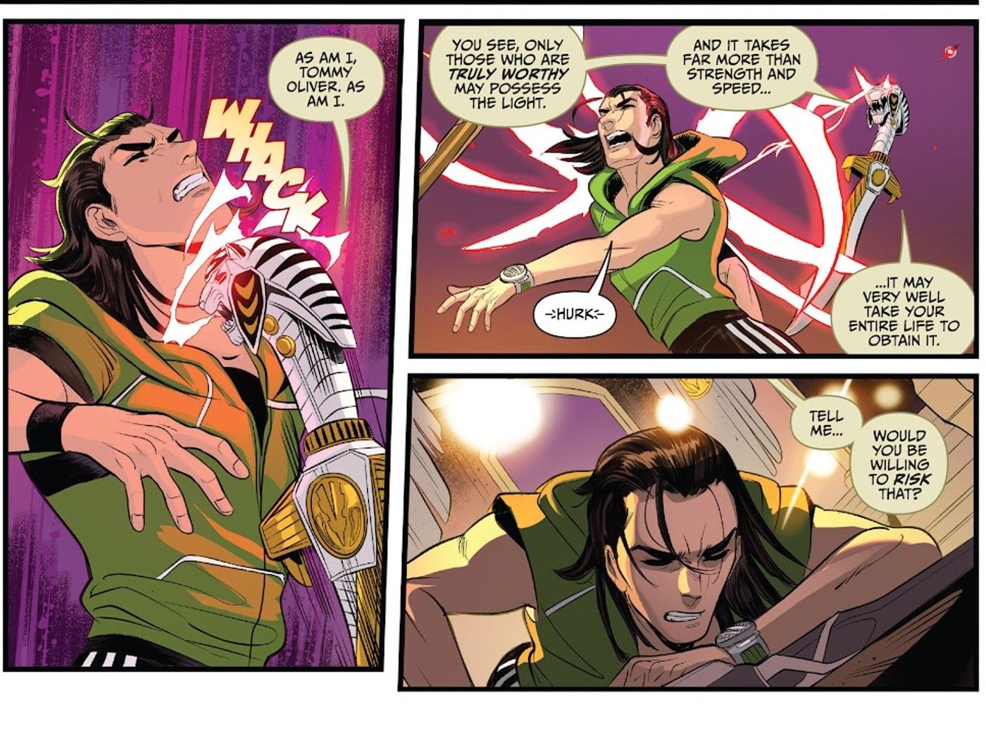 Saba Lightsaber lucha contra Tommy Oliver por los poderes del White Ranger en Go Go Power Rangers #26