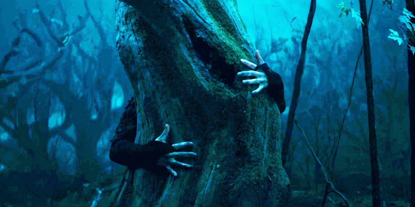 Salem Seven member hugging a tree in Agatha All Along episode 5