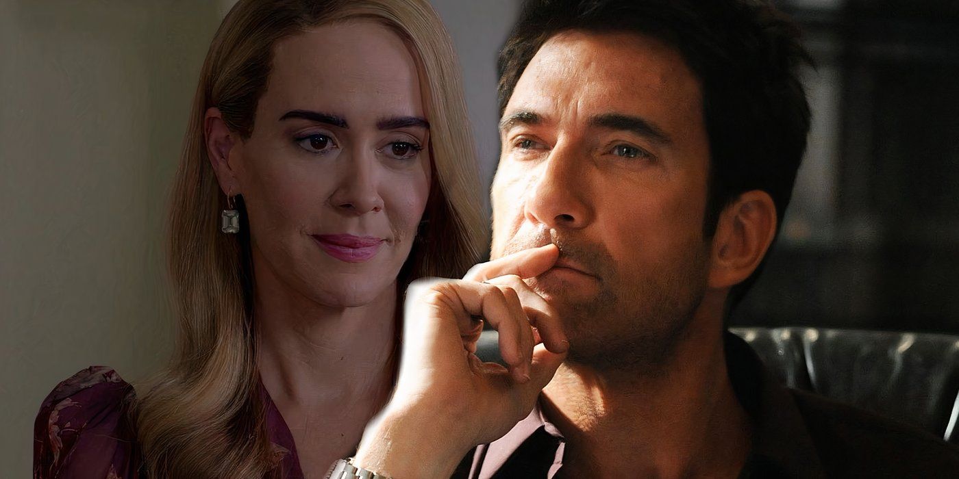 Sarah Paulson as Cordelia Goode in American Horror Story Coven next to Dylan McDermott as Ben in American Horror Story Murder House