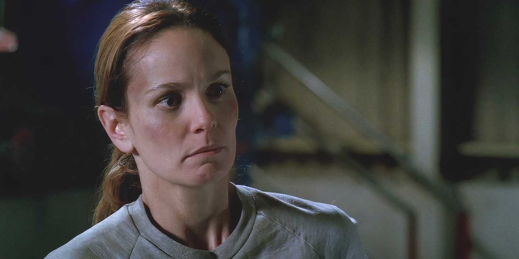 Sarah Wayne Callies looks forward with a worried look on her face.