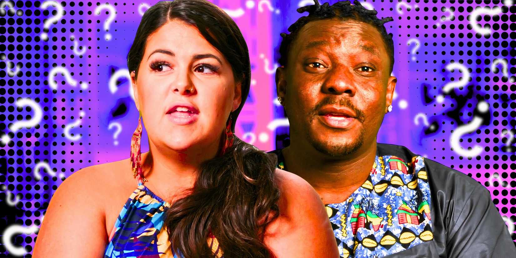 image of Emily Bieberly & Kobe Blaise from 90 day fiance talking with questions marks