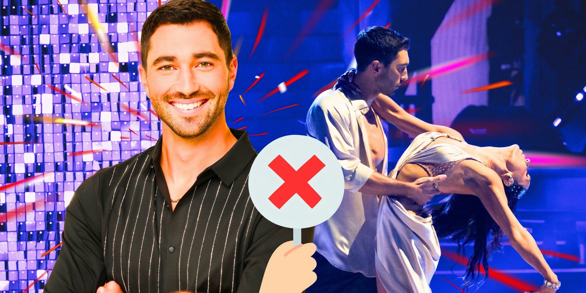 the bachelors Joey Graziadei on DWTS and dancing with partner Jenna Johnson with X sign