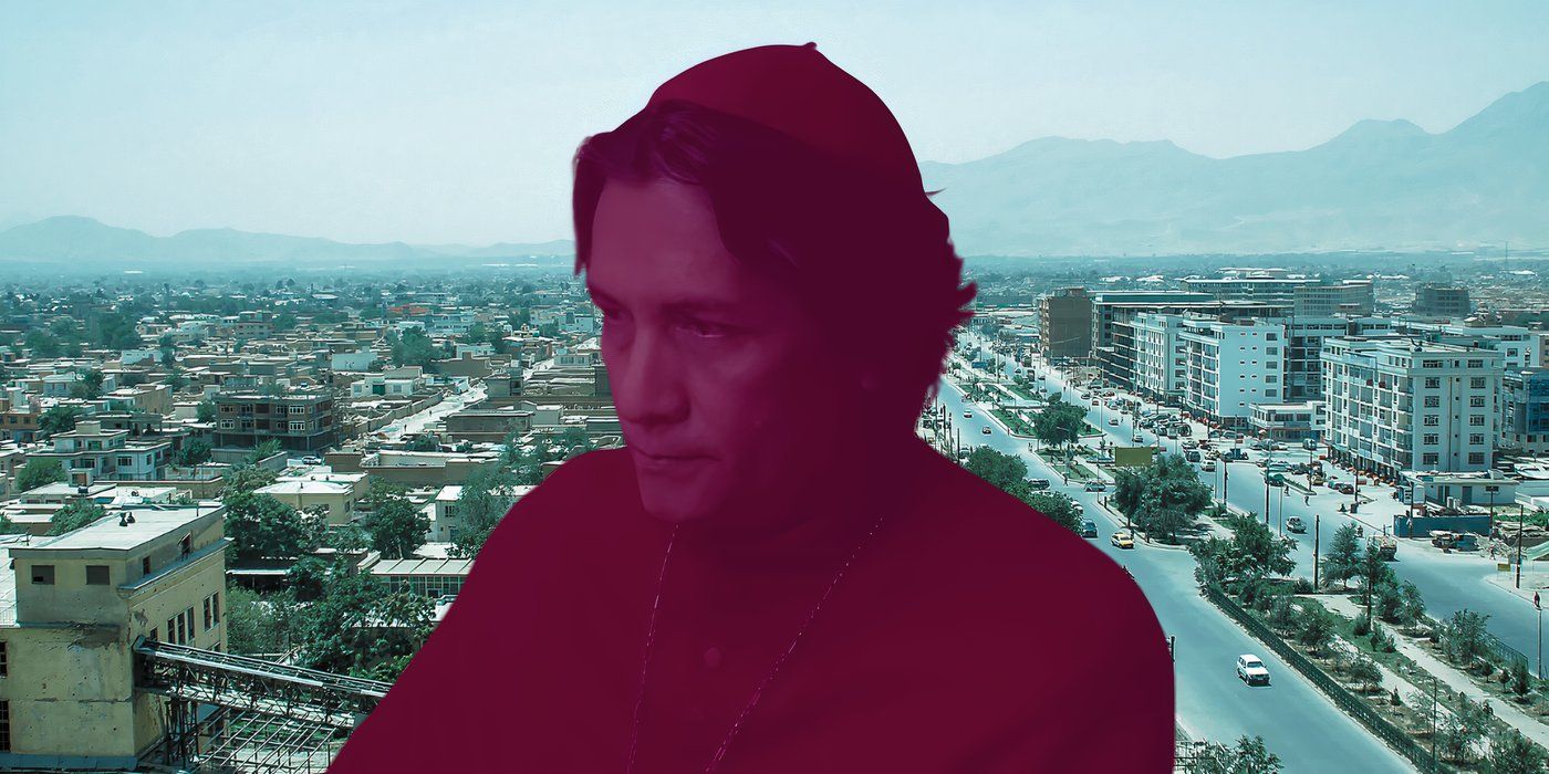 Conclave's Cardinal Benitez in front Kabul, Afghanistan, where he serves as Cardinal in the film