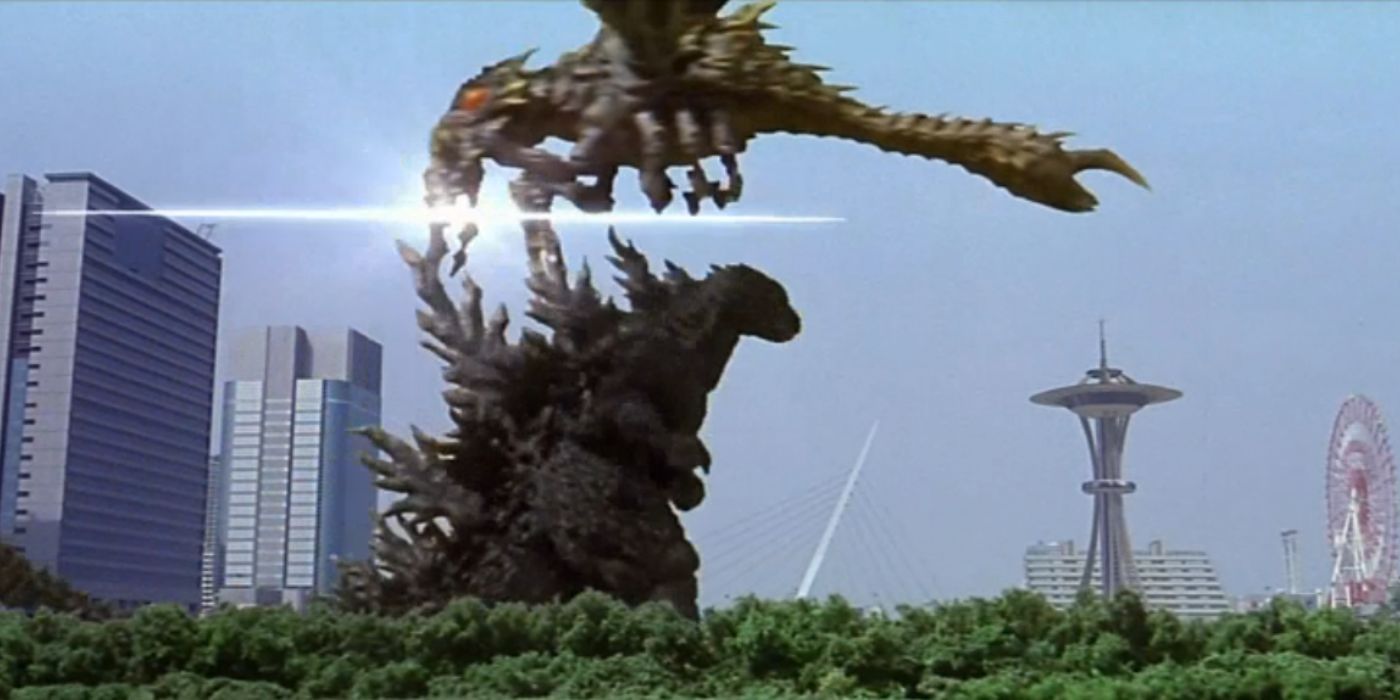 Godzilla slices Megaguirus with his dorsal plate in Godzilla vs. Megaguirus