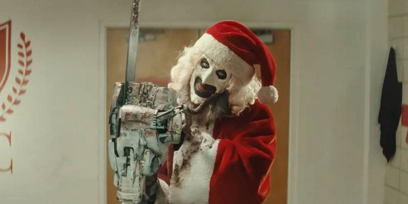 Art the Clown with a chainsaw in Terrifier 3