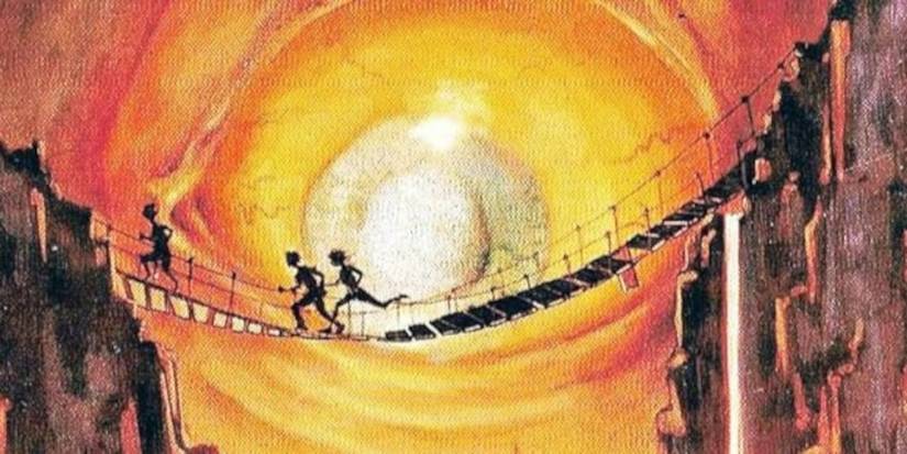 Sea of Monsters cover featuring Percy and his friends running across a bridge