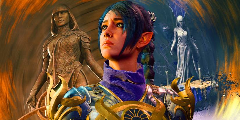 Shadowheart with statues of Selune in the background.