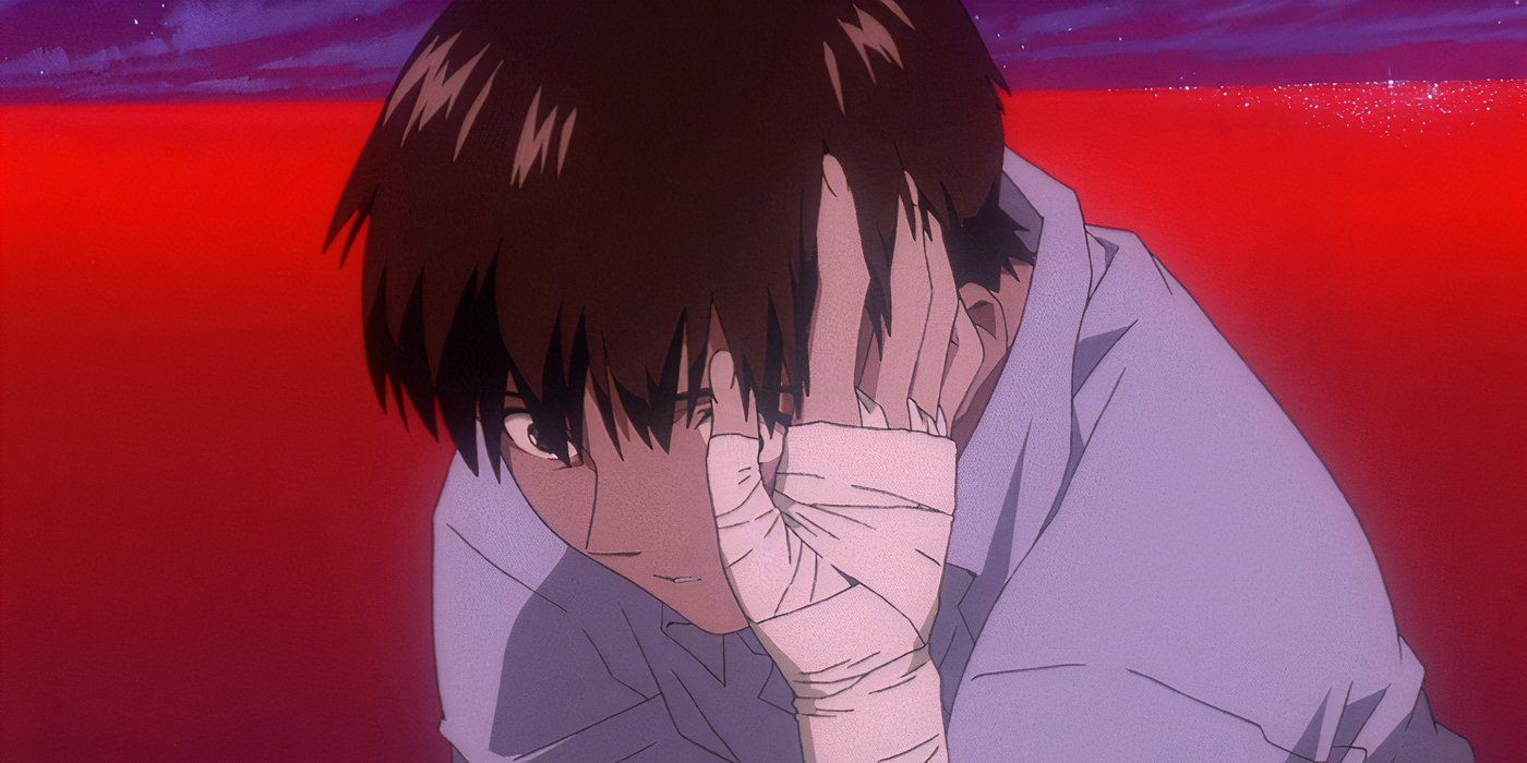 Asuka caressing Shinji's cheek during the ending of The End of Evangelion.