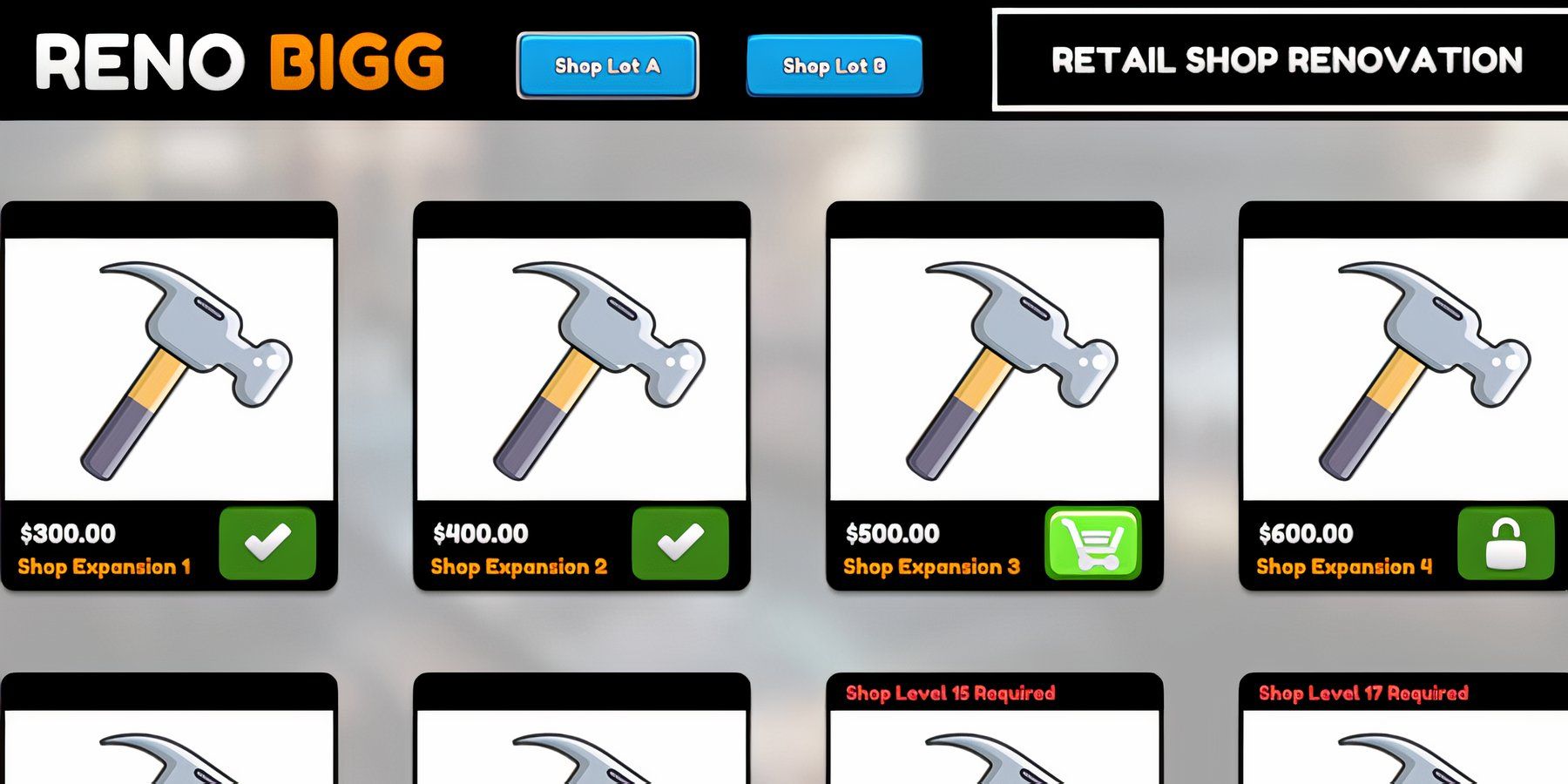 Shop Renovation Screen in TCG Card Shop Simulator.