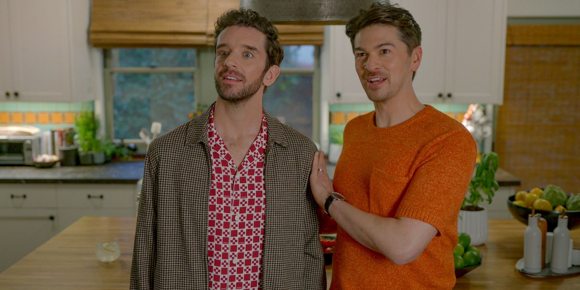 Brian (Michael Urie) and Charlie (Devin Kawaoka) meet with their adoption counselor in Shrinking Season 2 Episode 4