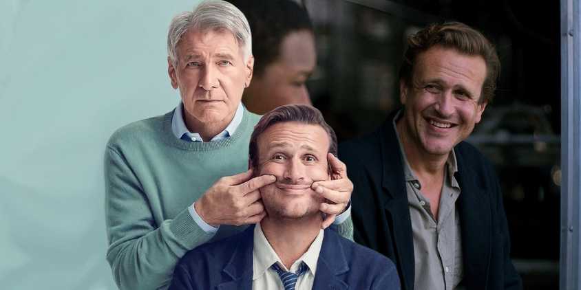 A composite image of Paul holding Jimmy's face to make him smile in front of Jimmy smiling with a client in Shrinking
