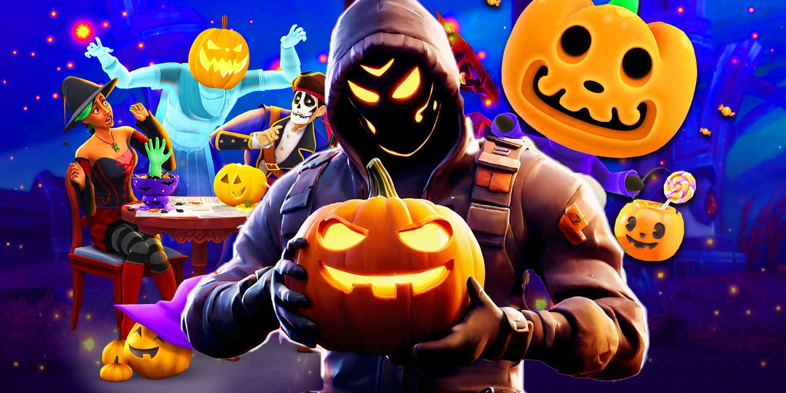 Sims, Fortnite and Animall Crosing with Halloween theme