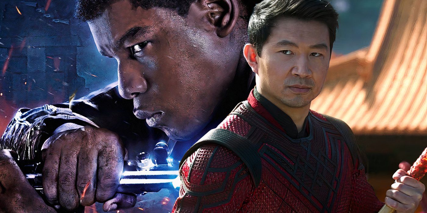 Simu Liu as Shang-Chi and John Boyega as Finn