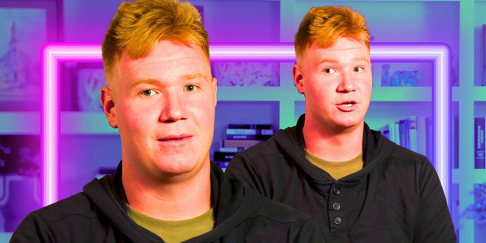 a montage of Paedon brown from sister wives with purple/ green background